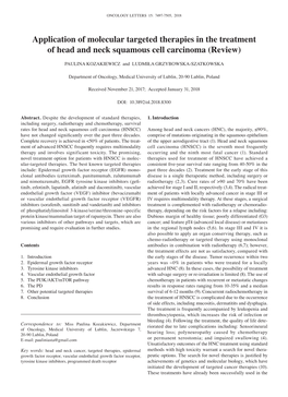 Application of Molecular Targeted Therapies in the Treatment of Head and Neck Squamous Cell Carcinoma (Review)