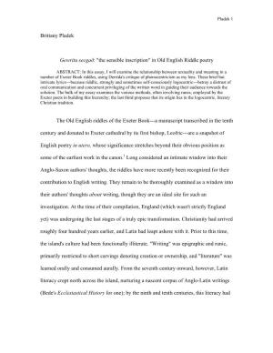 Brittany Pladek Gewritu Secgaš : "The Sensible Inscription" in Old English