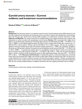 Carotid Artery Stenosis – Current Evidence and Treatment Recommendations