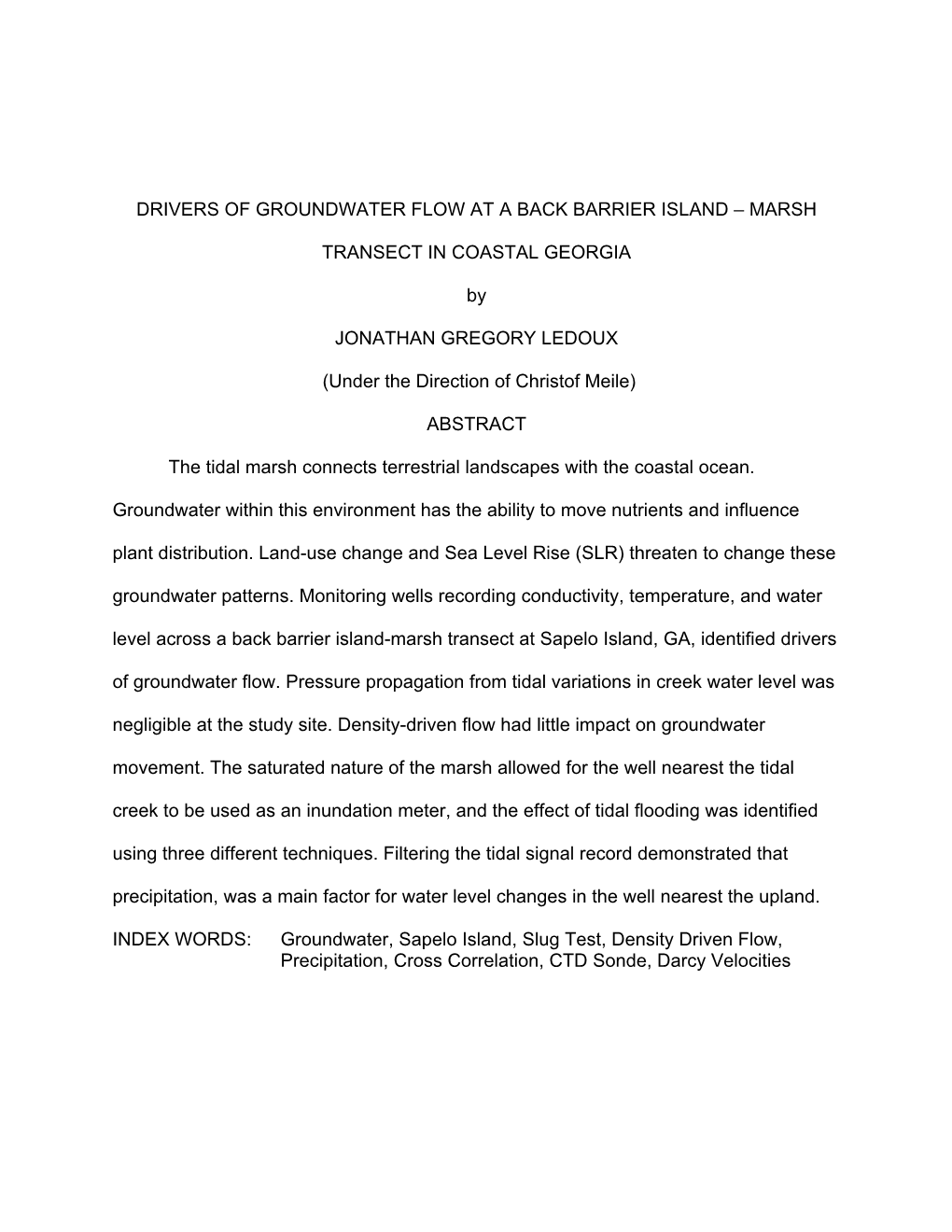 Drivers of Groundwater Flow at a Back Barrier Island – Marsh