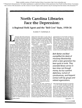 North Carolina Libraries Face the Depression