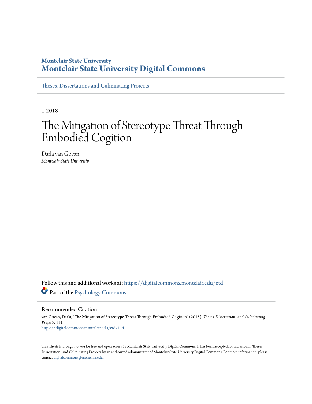 The Mitigation of Stereotype Threat Through Embodied Cogition