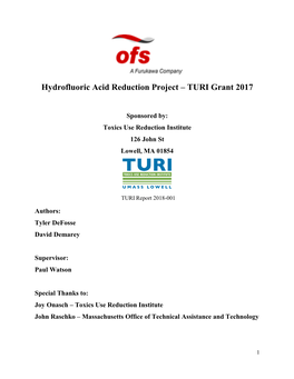 Hydrofluoric Acid Reduction Project – TURI Grant 2017
