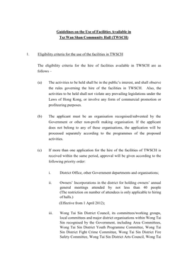 Regulations on the Use of Facilities Available in Tsz Wan Shan
