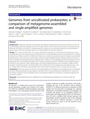 Genomes from Uncultivated Prokaryotes: a Comparison of Metagenome-Assembled and Single-Amplified Genomes Johannes Alneberg1†, Christofer M