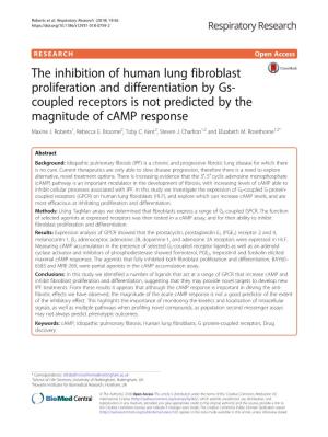 The Inhibition of Human Lung Fibroblast Proliferation and Differentiation by Gs- Coupled Receptors Is Not Predicted by the Magnitude of Camp Response Maxine J