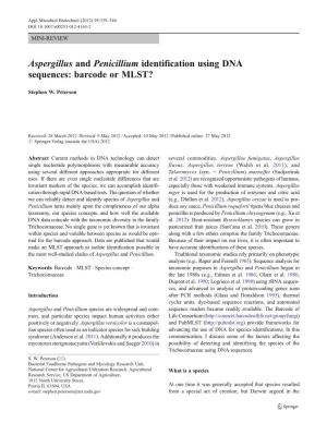 Aspergillus and Penicillium Identification Using DNA Sequences: Barcode Or MLST?