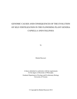 Genomic Causes and Consequences of the Evolution of Self-Fertilization in the Flowering Plant Genera Capsella and Collinsia