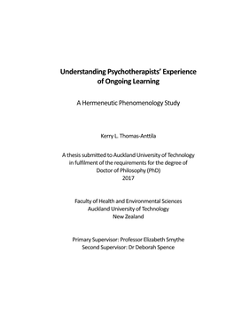 Understanding Psychotherapists' Experience of Ongoing Learning