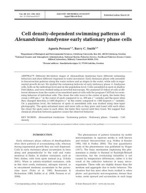 Cell Density-Dependent Swimming Patterns of Alexandrium Fundyense Early Stationary Phase Cells