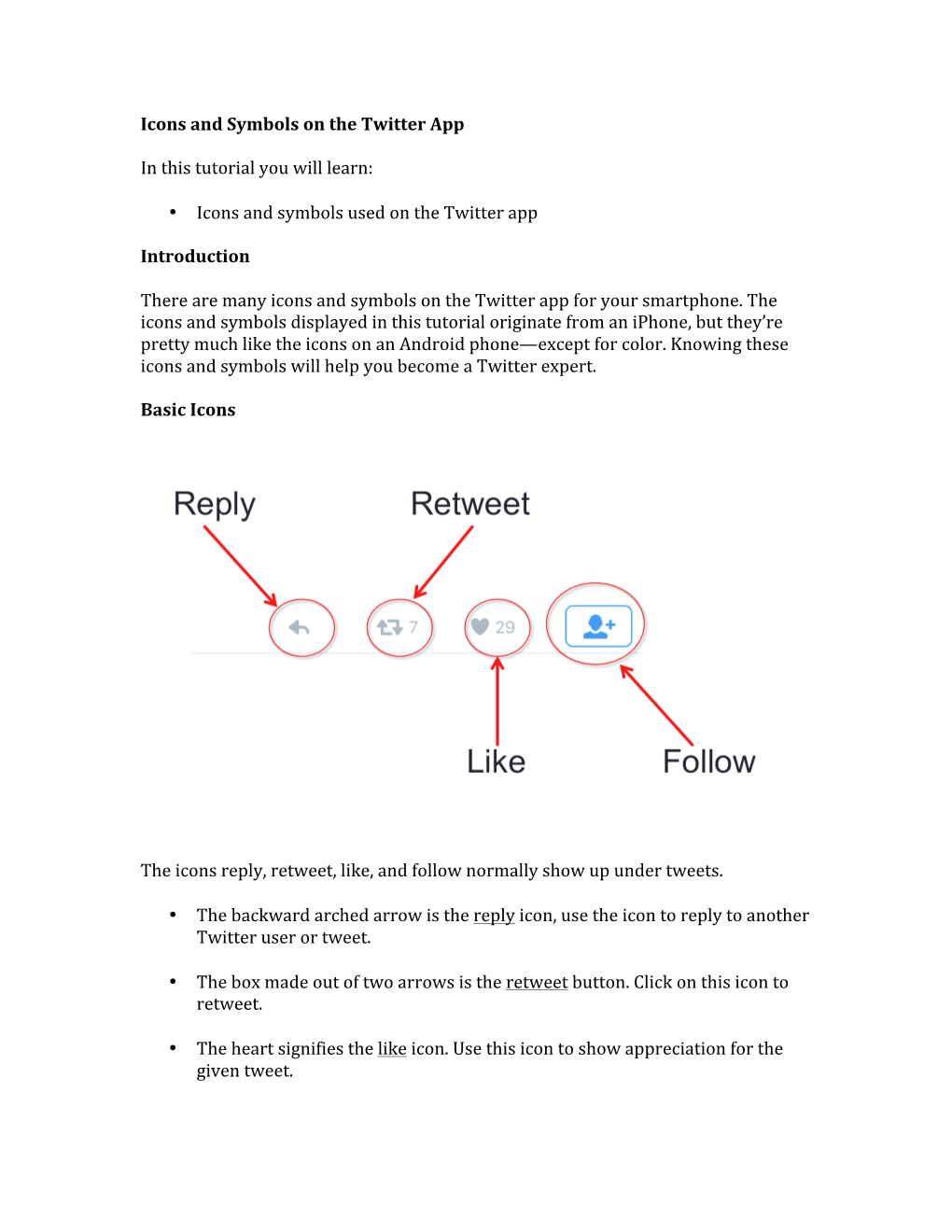 Icons and Symbols on the Twitter App in This Tutorial You Will Learn: •