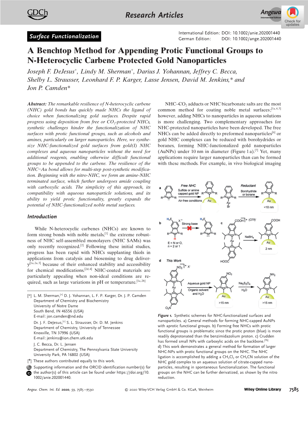 A Benchtop Method for Appending Protic Functional Groups to N‐Heterocyclic Carbene Protected Gold Nanoparticles