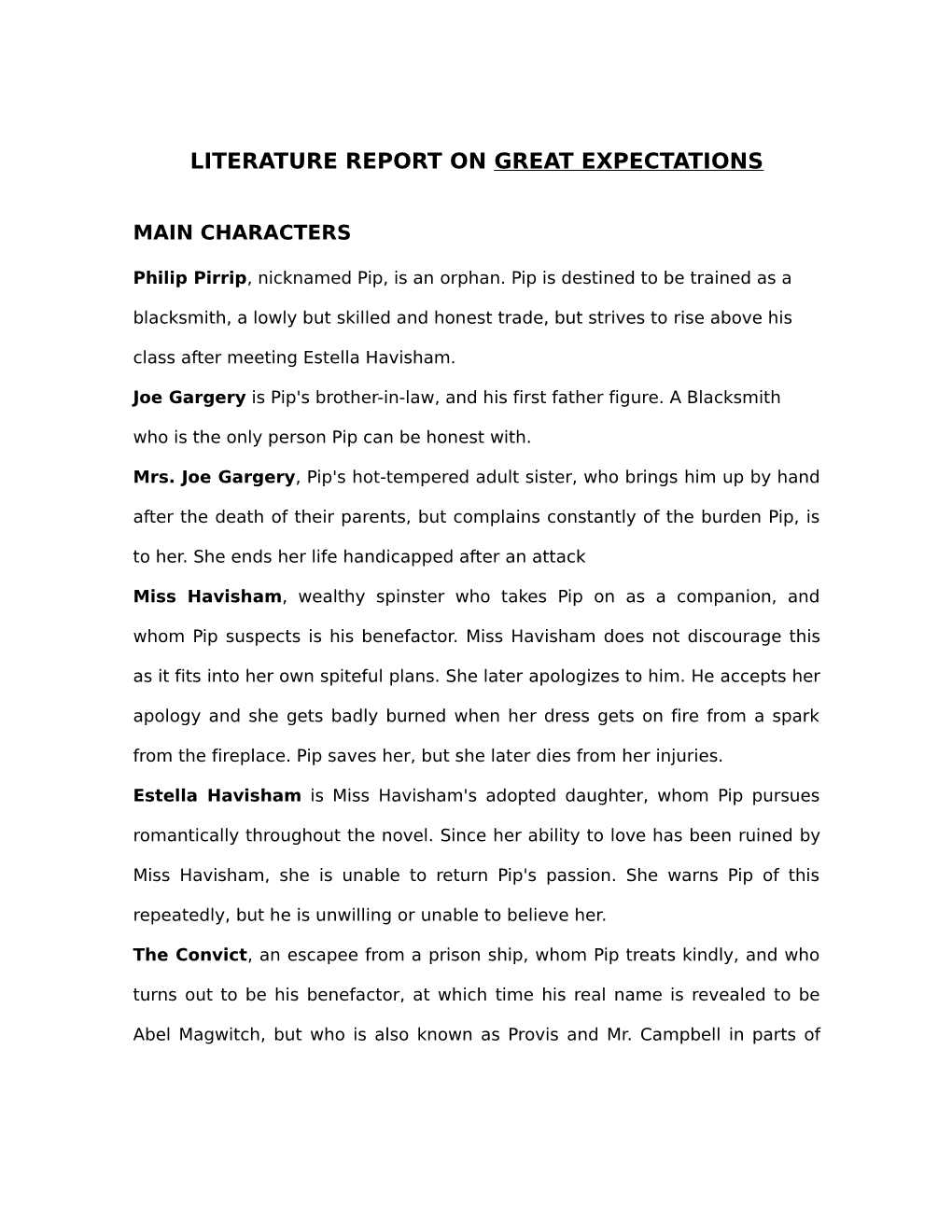 Literature Report on Great Expectations