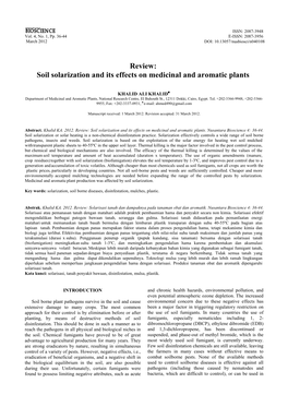 Soil Solarization and Its Effects on Medicinal and Aromatic Plants