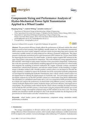 Components Sizing and Performance Analysis of Hydro-Mechanical Power Split Transmission Applied to a Wheel Loader