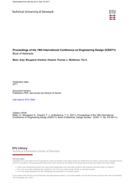 Proceedings of the 18Th International Conference on Engineering Design (ICED11)