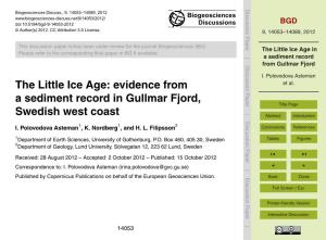 The Little Ice Age in a Sediment Record from Gullmar Fjord