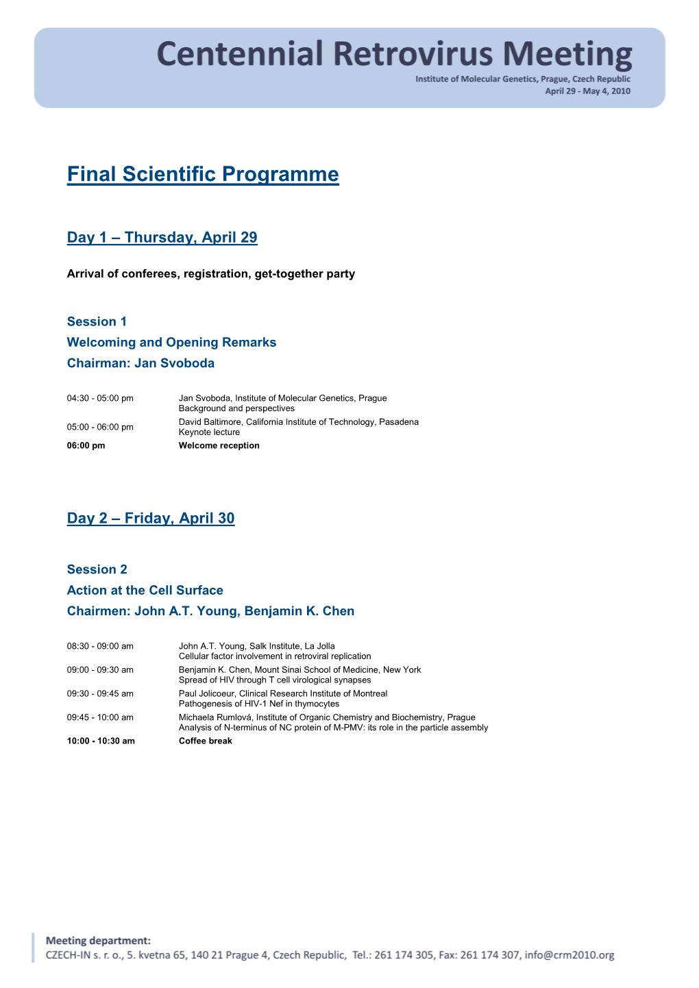 Final Scientific Programme