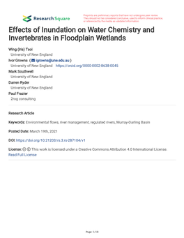 Effects of Inundation on Water Chemistry and Invertebrates in Floodplain Wetlands