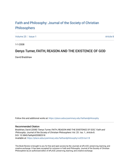 Denys Turner, FAITH, REASON and the EXISTENCE of GOD