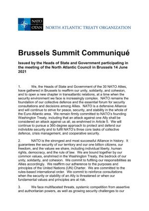 Brussels Summit Communiqué Issued by the Heads of State and Government Participating in the Meeting of the North Atlantic Council in Brussels 14 June 2021
