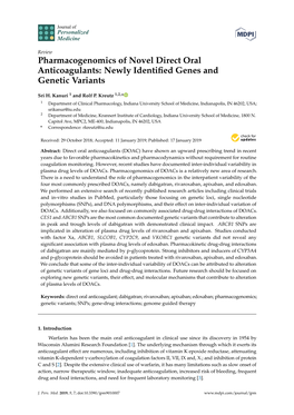 Pharmacogenomics of Novel Direct Oral Anticoagulants: Newly Identiﬁed Genes and Genetic Variants