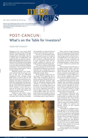 POST-CANCUN: What’S on the Table for Investors?