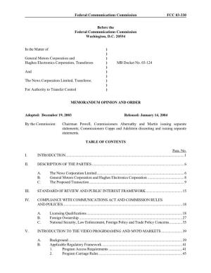 FCC Memorandum Opinion and Order 03-330 of 12/9/2003