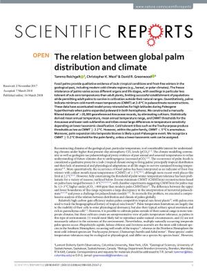 The Relation Between Global Palm Distribution and Climate Tammo Reichgelt 1, Christopher K