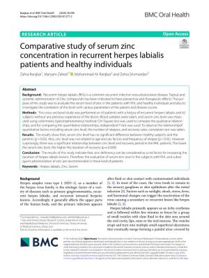 Comparative Study of Serum Zinc Concentration In