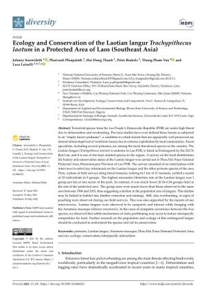 Ecology and Conservation of the Laotian Langur Trachypithecus Laotum in a Protected Area of Laos (Southeast Asia)