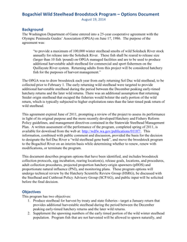 Bogachiel Wild Steelhead Broodstock Program – Options Document August 19, 2014