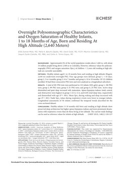 Overnight Polysomnographic Characteristics and Oxygen Saturation of Healthy Infants, 1 to 18 Months of Age, Born and Residing at High Altitude (2,640 M Eters)