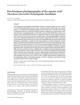 Pan-European Phylogeography of the Aquatic Snail Theodoxus Fluviatilis