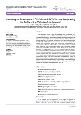 Heterologous Protection to COVID-19 with BCG Vaccine: Deciphering the Reality Using Meta-Analysis Approach
