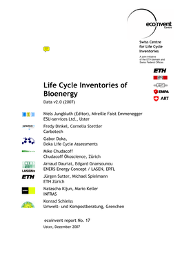 Life Cycle Inventories of Bioenergy Data V2.0 (2007)