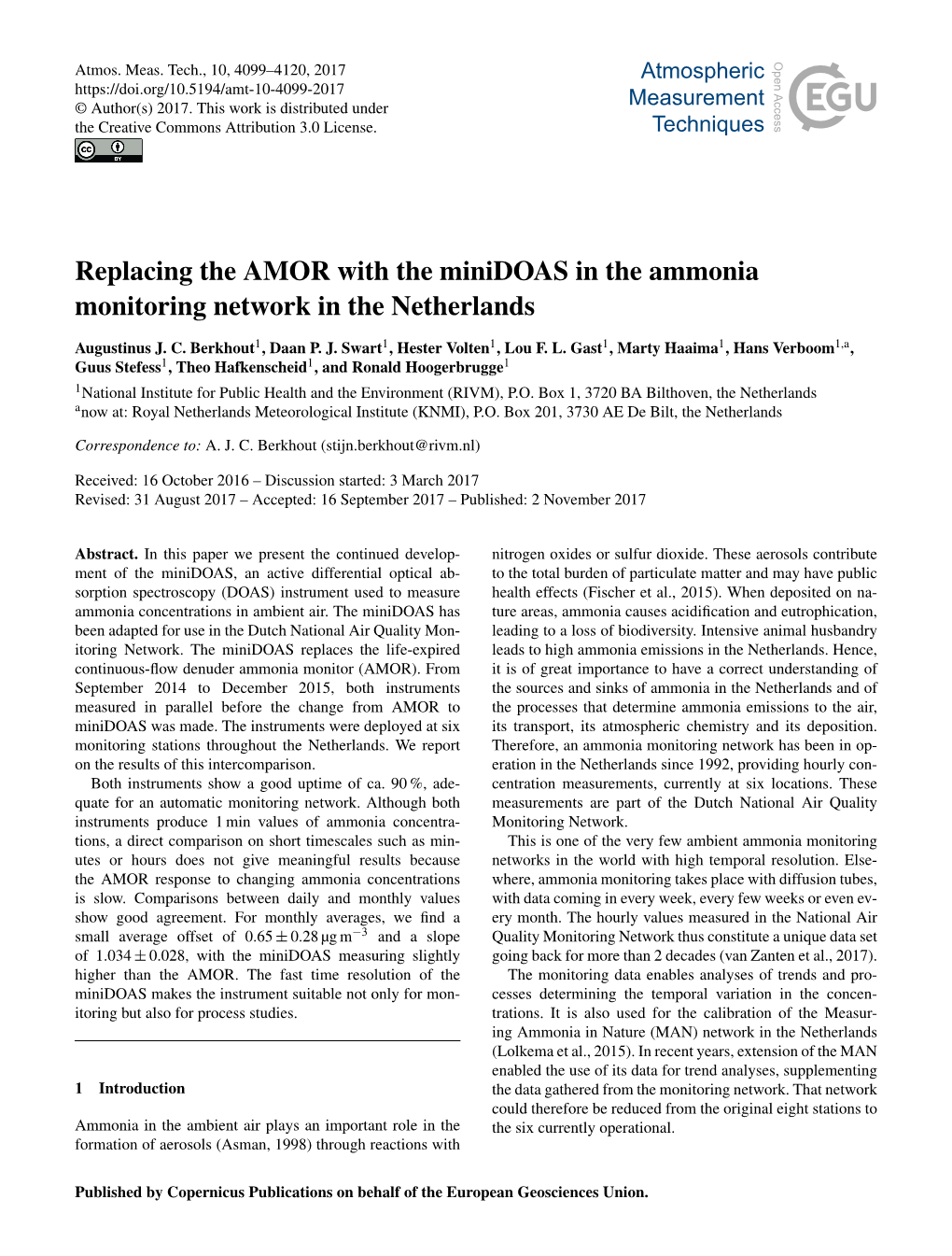 Replacing the AMOR with the Minidoas in the Ammonia Monitoring Network in the Netherlands