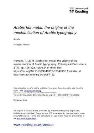 Arabic Hot Metal: the Origins of the Mechanisation of Arabic Typography