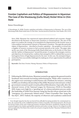 Frontier Capitalism and Politics of Dispossession in Myanmar: the Case of the Mwetaung (Gullu Mual) Nickel Mine in Chin State
