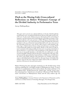 Flesh As the Missing Link: Cross-Cultural Reflections on Robert Weimann’S Concept of the Divided Authority in Performative Texts