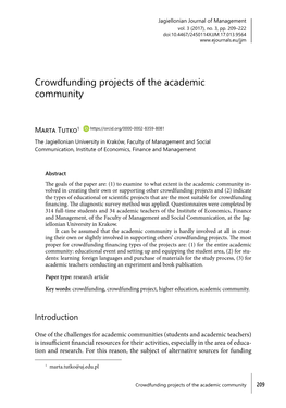 Crowdfunding Projects of the Academic Community