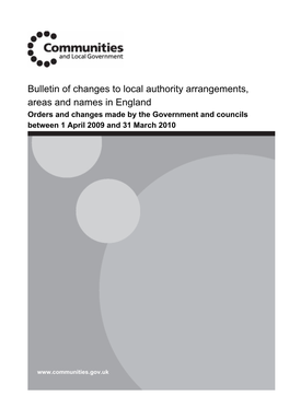 Bulletin of Changes to Local Authority Arrangements, Areas And