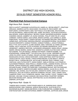 District 202 High School 2019-20 First Semester Honor Roll