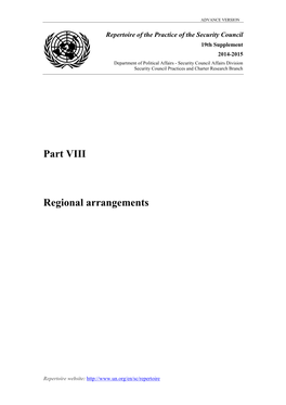 Part VIII Regional Arrangements