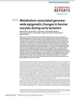 Metabolism-Associated Genome-Wide Epigenetic Changes in Bovine