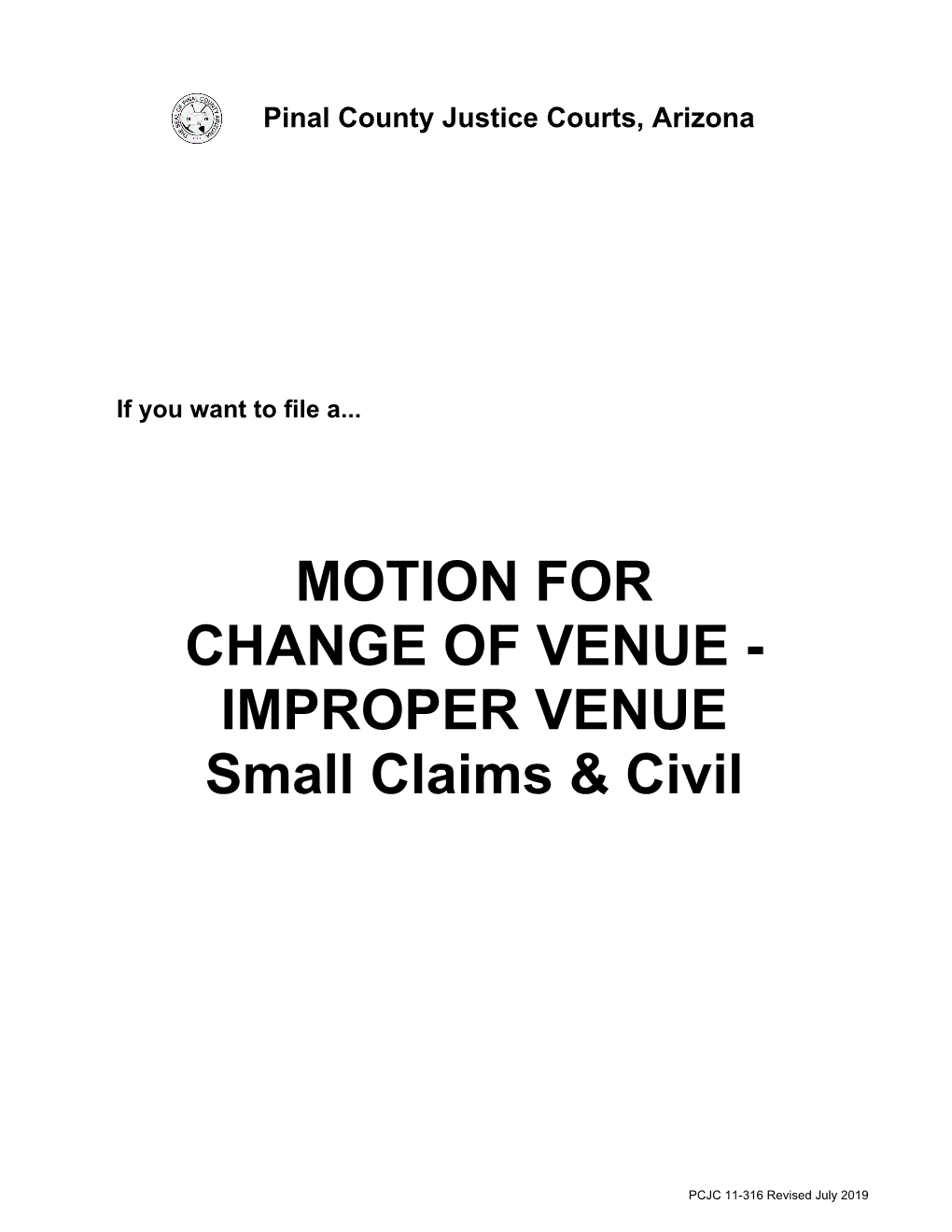 MOTION for CHANGE of VENUE - IMPROPER VENUE Small Claims & Civil