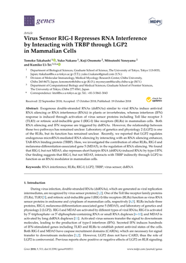 Virus Sensor RIG-I Represses RNA Interference by Interacting with TRBP Through LGP2 in Mammalian Cells