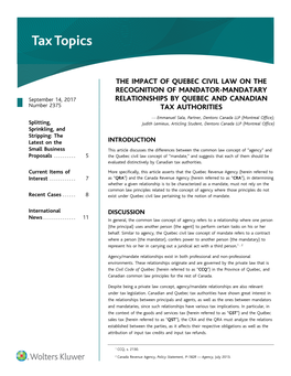 The Impact of Quebec Civil Law on the Recognition of Mandator