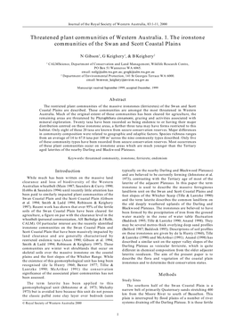 Threatened Plant Communities of Western Australia. 1. the Ironstone Communities of the Swan and Scott Coastal Plains