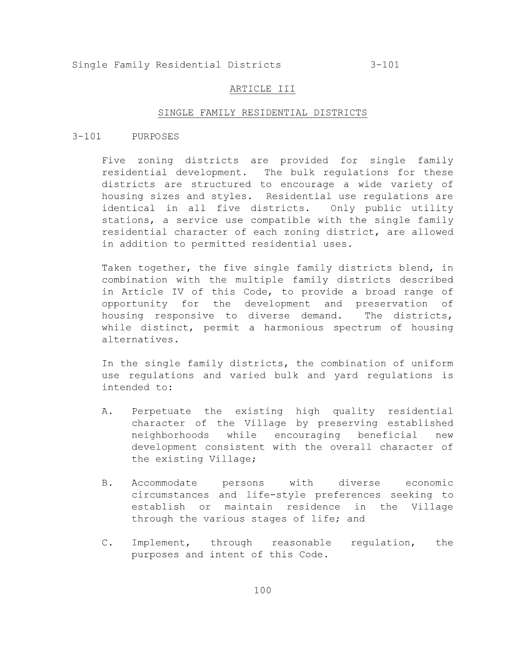 Single Family Residential Districts 3-101
